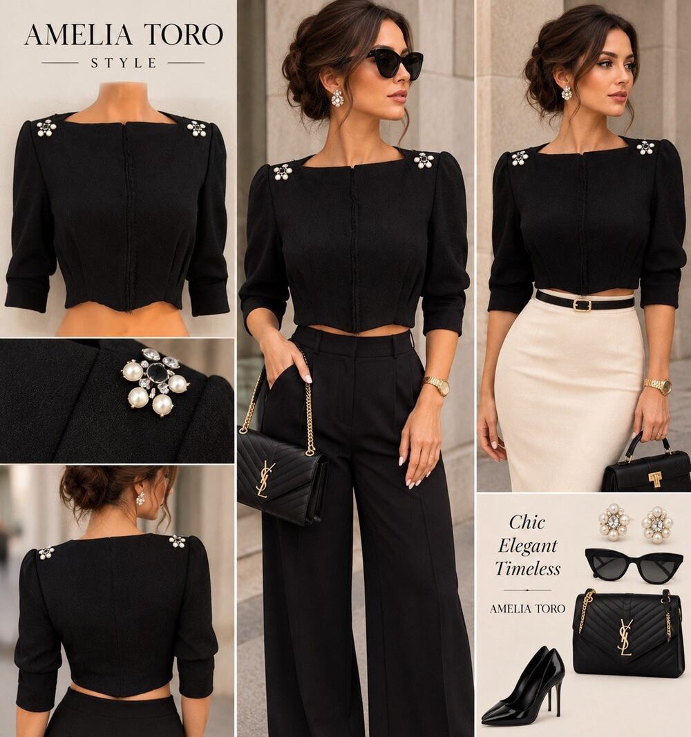 Amelia Toro Crop Top Black Cardigan Hooks Closing Studded Size 8